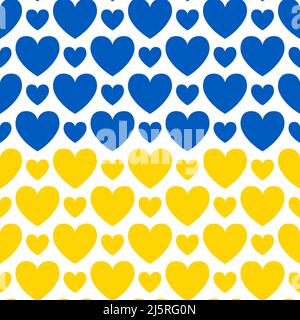 Ukraine heart flag texture vector illustration seamless pattern background. Stand with Ukraine banner. Ukrainian flag blue and yellow colors texture. Stock Vector