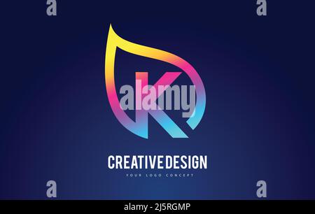 Colorful K Leaf Logo Letter Design with Vibrant Leaf Outline Vector Illustration. Stock Vector