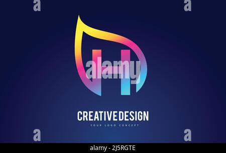 Colorful H Leaf Logo Letter Design with Vibrant Leaf Outline Vector Illustration. Stock Vector