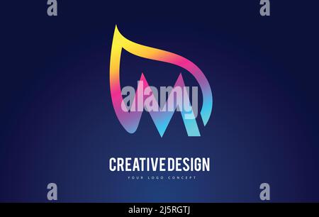 Colorful M Leaf Logo Letter Design with Vibrant Leaf Outline Vector Illustration. Stock Vector