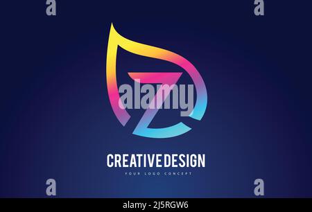 Colorful Z Leaf Logo Letter Design with Vibrant Leaf Outline Vector Illustration. Stock Vector