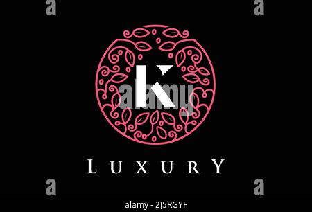 Purple K Letter Logo Luxury. Green Beauty Cosmetics Logo Monogram. Stock Vector