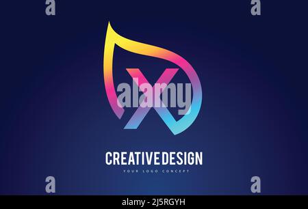 Colorful X Leaf Logo Letter Design with Vibrant Leaf Outline Vector Illustration. Stock Vector
