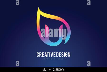 Colorful U Leaf Logo Letter Design with Vibrant Leaf Outline Vector Illustration. Stock Vector