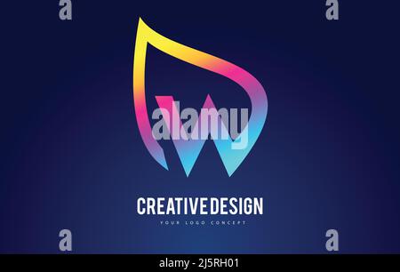 Colorful W Leaf Logo Letter Design with Vibrant Leaf Outline Vector Illustration. Stock Vector