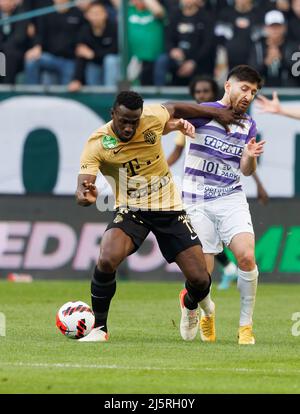Palko Dardai of MOL Fehervar FC challenges Anderson Esiti of