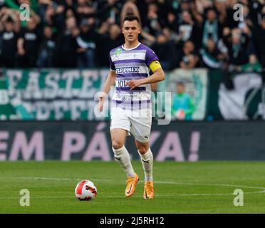 BUDAPEST, HUNGARY - APRIL 24: Yohan Croizet of Ujpest FC fights for the  ball with Adnan Kovacevic of Ferencvarosi TC during the Hungarian OTP Bank  Liga match between Ferencvarosi TC and Ujpest