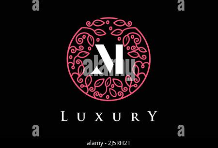 Purple M Letter Logo Luxury. Green Beauty Cosmetics Logo Monogram. Stock Vector