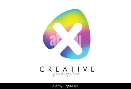 Colorful Rainbow X Letter Logo Design with Oval Shape Vector Illustration. Vibrant shape letter Design logo. Stock Vector