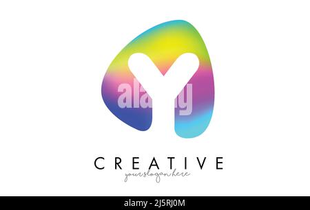 Colorful Rainbow Y Letter Logo Design with Oval Shape Vector Illustration. Vibrant shape letter Design logo. Stock Vector