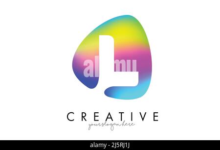Colorful Rainbow L Letter Logo Design with Oval Shape Vector Illustration. Vibrant shape letter Design logo. Stock Vector
