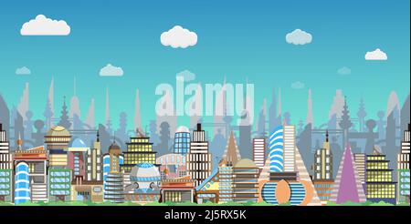 City seamless vector future cityscape with house Stock Vector