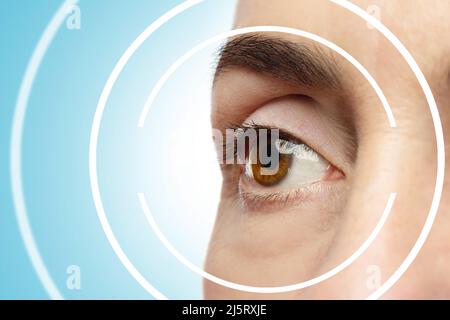 Concepts of laser eye surgery or visual acuity check-up Stock Photo