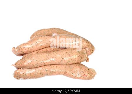 Fried sausages isolated against white background Stock Photo