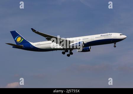 Rwandair Airbus A330 airplane at Kigali Airport. Wing and winglet of ...