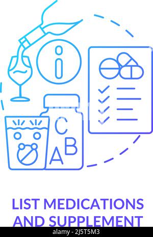 List medications and supplement blue gradient concept icon Stock Vector