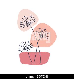 Vector illustration of abstract cartoon dandelions on white background. Stock Vector