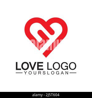 Love logo design vector,geometric hearth logo vector, linear love vector logo concept,Heart shape logo design-Vector Stock Vector