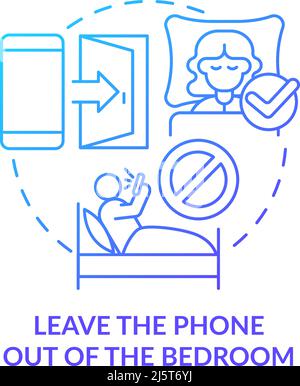Leave phone out of bedroom blue gradient concept icon Stock Vector