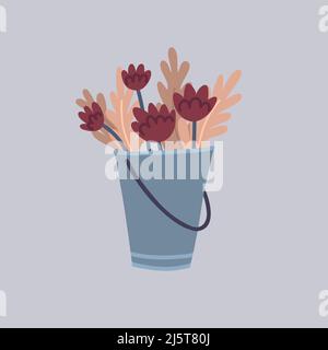 Flowers in the metal bucket Stock Vector