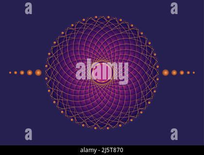 Sacred Geometry Mandala, pink flower gold meditative circle icon, geometric logo design, mystical religious wheel, Indian chakra concept, vector logo Stock Vector