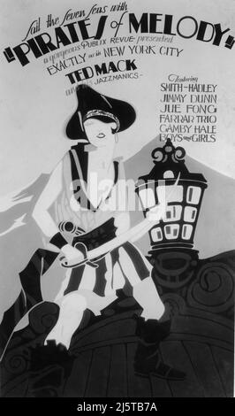 Hand Painted Display for the circa 1930 Publix Revue PIRATES OF MELODY featuring TED MACK and his Jazzmaniacs Live Prologue for Paramount Publix Movie Theatres Stock Photo