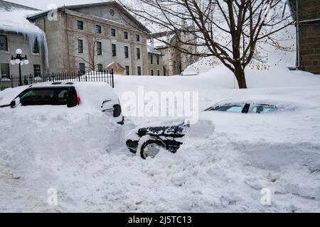 Cars completely covered with snow in Quebec city Stock Photo