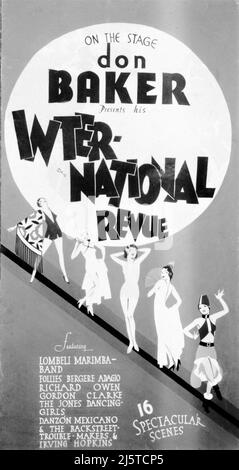 Hand Painted Display for circa 1930 stage show INTERNATIONAL REVUE presented by DON BAKER featuring the Jones Dancing Girls Live Prologue for Paramount Publix Movie Theatres Stock Photo