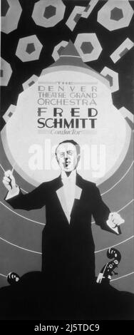 Hand Painted Display for circa 1930 for Conductor FRED SCHMITT and the Denver Theatre Grand Orchestra appearing in the Live Prologue with for Paramount Publix Movie Theatres Stock Photo