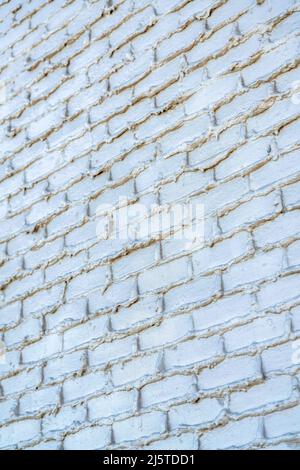 Painted concrete blocks wall with overlapped cement fillers in San Francisco, California Stock Photo
