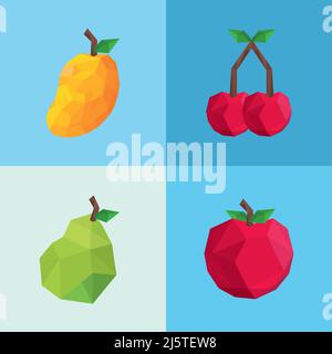set of low poly fruits Stock Vector
