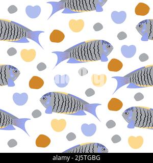 Blue-grey angelfish, bright colorful seamless pattern Stock Vector