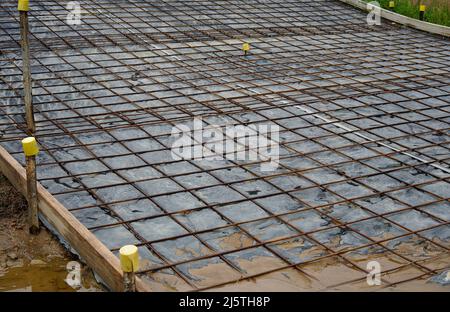 Iron wire mesh for concreting floors of buildings and driveways Stock Photo
