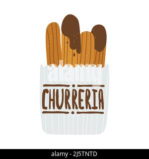 Logo for churreria. Spanish traditional pastries. Vector isolated illustration for design. Stock Vector