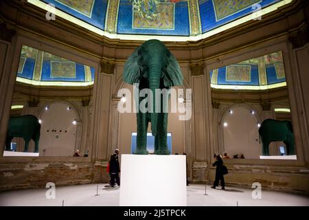 VENICE, ITALY - April 20: Katharina Fritsch, Elephant, 1987. Installation view in the Central Pavilion of the 59th Venice biennale on April 20, 2022 Stock Photo
