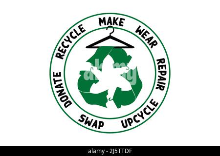 Circular Economy Textiles, make, wear, repair, upcycle, swap, donate, recycle with eco clothes recycle icon sustainable fashion concept Stock Photo