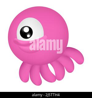 happy one eyed pink octopus Stock Vector