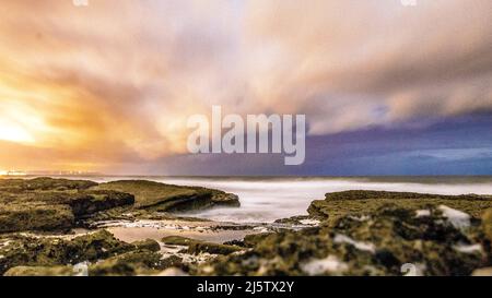 Clouds over the sea in Filey, Brigg, UK Stock Photo