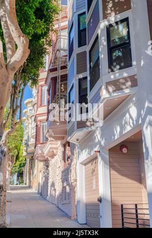 Complex apartment buildings with different design structures in San Francisco, California Stock Photo