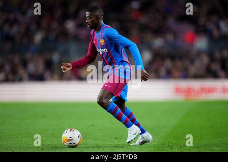 Ousmane Dembele of FC Barcelona  during the La Liga match between FC Barcelona and Rayo Vallecano played at Camp Nou Stadium on April 24, 2022 in Barcelona, Spain. (Photo by Sergio Ruiz / PRESSINPHOTO) Stock Photo