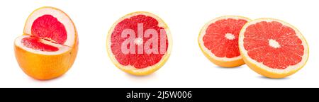 Set of fresh cut grapefruits isolated on white Stock Photo