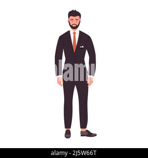 Standing businessman in suit. Front view of office manager vector illustration Stock Vector