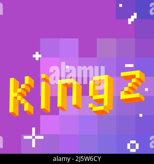 Kingz, modern slang (Kings) pixelated word with geometric graphic background. Vector cartoon illustration. Stock Vector