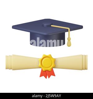 graduation hat and diploma cartoon Stock Vector