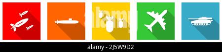Set of colorful web flat design war vector icons, army, combat concept buttons for webdesign and mobile applications on white background Stock Vector