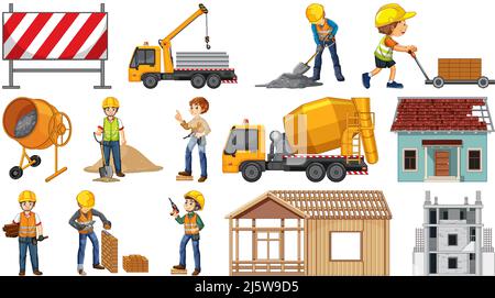 Set of construction site objects illustration Stock Vector