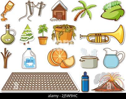 Sticker set of mixed daily objects illustration Stock Vector