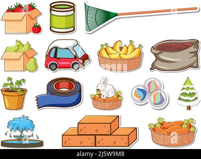 Sticker set of mixed daily objects illustration Stock Vector