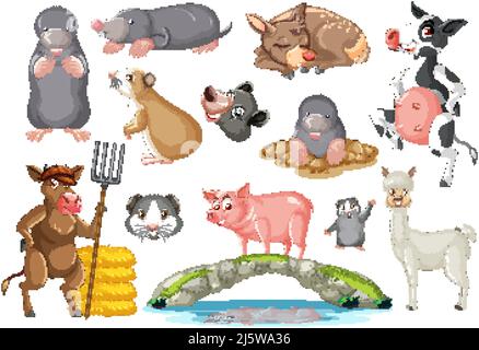 Seamless pattern with cute animals illustration Stock Vector