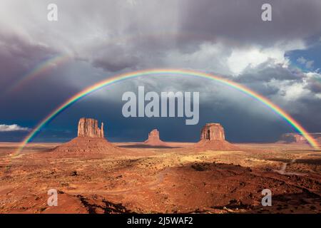 Double rainbow over Monument Valley, Arizona, USA Stock Photo
